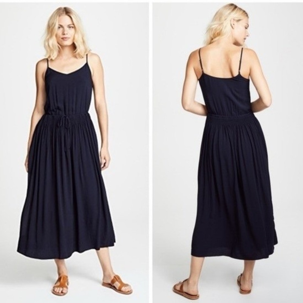 James Perse Navy Cami Maxi Dress‎ Smocked Waist Adjustable Size XS 0
